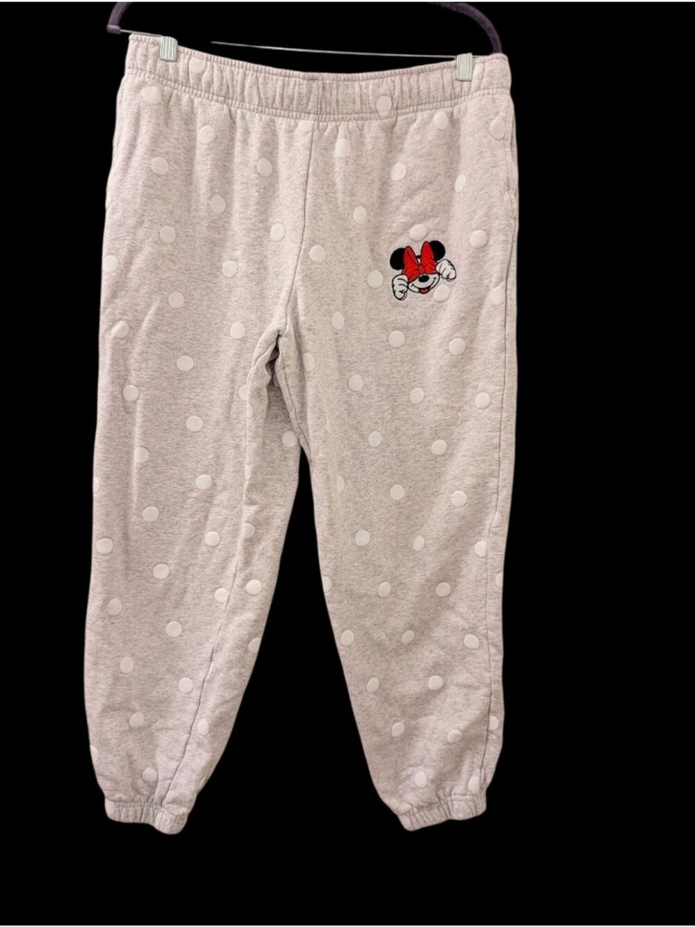 Disney Minnie Mouse Polka Dot Gray Jogger Pants With Elastic Waist & Cuffs Women